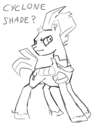 Size: 969x1200 | Tagged: safe, artist:faience, derpibooru import, tempest shadow, unicorn, my little pony: the movie, armor, black and white, broken horn, cyclone shade, ear fluff, grayscale, it begins, it happened, male, monochrome, rule 63, scrunchy face, simple background, sketch, solo, stallion, unshorn fetlocks, white background