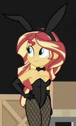 Size: 477x783 | Tagged: suggestive, derpibooru import, edit, sunset shimmer, equestria girls, movie magic, spoiler:eqg specials, bowtie, breasts, bunny ears, bunny suit, busty sunset shimmer, cleavage, clothes, evening gloves, fishnets, gloves, hand on hip, leotard, long gloves, pantyhose, playboy bunny