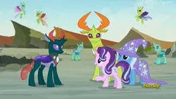 Size: 1638x921 | Tagged: changedling, changeling, derpibooru import, king thorax, pharynx, prince pharynx, safe, screencap, starlight glimmer, thorax, to change a changeling, trixie