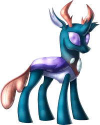 Size: 1076x1346 | Tagged: antlers, artist:shad0w-galaxy, changedling, changeling, derpibooru import, looking at you, pharynx, prince pharynx, safe, simple background, smiling, solo, that was fast, to change a changeling, transparent background