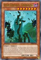 Size: 813x1185 | Tagged: alternate timeline, card game, changeling, changeling armor, changeling queen, chrysalis resistance timeline, derpibooru import, edit, edited screencap, everfree forest, female, queen chrysalis, safe, screencap, tcg editor, the cutie re-mark, trading card edit, yu-gi-oh!, yugioh card