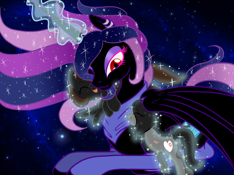 Size: 1024x768 | Tagged: safe, artist:celestialess, derpibooru import, oc, oc:celestialess, oc:livestrong, oc:softfang, unofficial characters only, alicorn, pony, amputee, magic, old art, old design, space, stars, trio