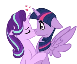 Size: 1000x830 | Tagged: safe, artist:startwi, derpibooru import, starlight glimmer, twilight sparkle, twilight sparkle (alicorn), alicorn, pony, eyes closed, female, heart, kissing, lesbian, shipping, simple background, transparent background, twistarlight