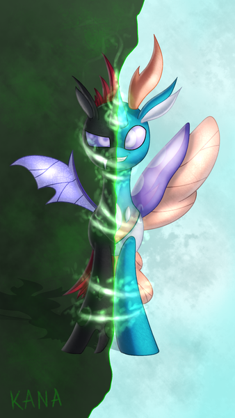 Size: 1080x1920 | Tagged: artist:shad0w-galaxy, brother, changedling, changeling, derpibooru import, male, pharynx, prince pharynx, royal changeling, safe, smiling, split screen, to change a changeling, transformation