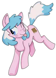 Size: 1111x1546 | Tagged: safe, artist:dbkit, derpibooru import, oc, oc:artabana, unofficial characters only, earth pony, pony, :p, blush sticker, blushing, female, jumping, mare, one eye closed, simple background, smiling, solo, tongue out, transparent background, wink