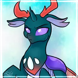 Size: 850x850 | Tagged: antlers, artist:fanaticpanda, changedling, changeling, cute, derpibooru import, floppy ears, pharybetes, pharynx, prince pharynx, safe, solo, that was fast, to change a changeling