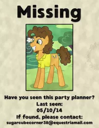 Size: 1477x1900 | Tagged: safe, derpibooru import, cheese sandwich, pony, pinkie pride, hilarious in hindsight, it happened, missing, poster, wanted poster