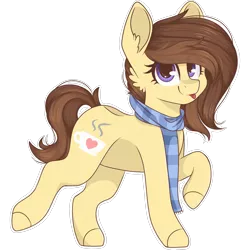 Size: 2048x2048 | Tagged: safe, artist:cinnamontee, derpibooru import, oc, oc:coffee, unofficial characters only, earth pony, pony, clothes, female, high res, mare, raised hoof, scarf, simple background, solo, tongue out, transparent background, walking