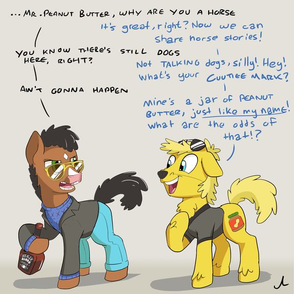 Size: 3600x3600 | Tagged: safe, artist:docwario, derpibooru import, ponified, pony, bojack horseman, dialogue, high res, mr. peanutbutter