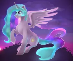 Size: 3000x2500 | Tagged: safe, artist:mylittlegodzilla, derpibooru import, princess celestia, alicorn, pony, color porn, commission, female, mare, missing accessory, raised hoof, sitting, solo