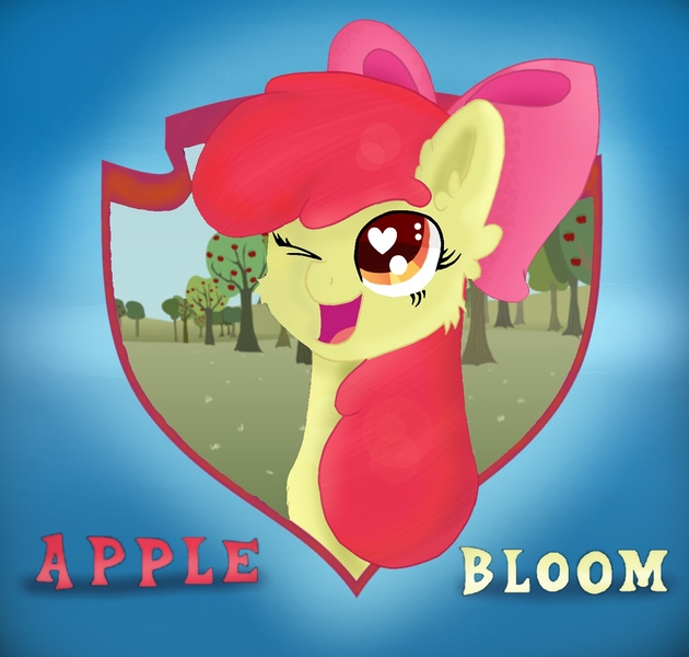 Size: 1361x1296 | Tagged: safe, artist:dsfranch, derpibooru import, apple bloom, pony, bust, heart eyes, one eye closed, portrait, solo, wingding eyes, wink