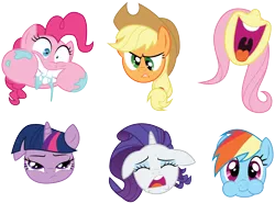 Size: 10980x8111 | Tagged: safe, artist:amarthgul, derpibooru import, applejack, fluttershy, pinkie pie, rainbow dash, rarity, twilight sparkle, pony, every little thing she does, look before you sleep, suited for success, the ticket master, absurd resolution, derp, faic, floppy ears, i'm so pathetic, majestic as fuck, mane six, nose in the air, puffy cheeks, simple background, tongue out, transparent background, twiman, uvula