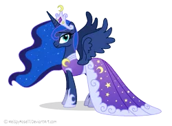 Size: 1283x940 | Tagged: dead source, safe, artist:melspyrose, derpibooru import, princess luna, alicorn, pony, .psd available, clothes, dress, gala dress, jewelry, regalia, simple background, solo, spread wings, transparent background, vector, wings