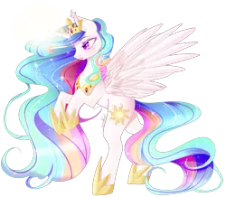 Size: 1365x1193 | Tagged: safe, artist:clefficia, derpibooru import, princess celestia, alicorn, pony, crown, female, jewelry, magic, mare, rearing, regalia, simple background, solo, transparent background