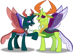 Size: 3809x2860 | Tagged: artist:vector-brony, brotherhood, brotherly love, brothers, changedling, changedling brothers, changeling, changeling king, derpibooru import, king thorax, male, open mouth, pharynx, prince pharynx, safe, simple background, smiling, stop hitting yourself, thorax, to change a changeling, transparent background, vector