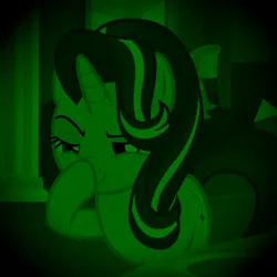 Size: 600x600 | Tagged: safe, derpibooru import, edit, edited screencap, screencap, starlight glimmer, pony, unicorn, no second prances, boop, creepy, cropped, exploitable meme, glimmerposting, lidded eyes, meme, night vision, raised eyebrow, self-boop, smiling, smirk, solo