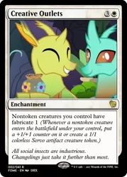 Size: 375x523 | Tagged: background changeling, changedling, changeling, clypeus, cornicle, derpibooru import, eyes closed, magic the gathering, pot, safe, smiling, to change a changeling, trading card, trading card edit