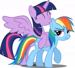 Size: 1024x931 | Tagged: safe, derpibooru import, rainbow dash, twilight sparkle, twilight sparkle (alicorn), alicorn, pegasus, pony, annoyed, cute, ear bite, eyes closed, female, lesbian, mare, shipping, simple background, twiabetes, twidash, white background