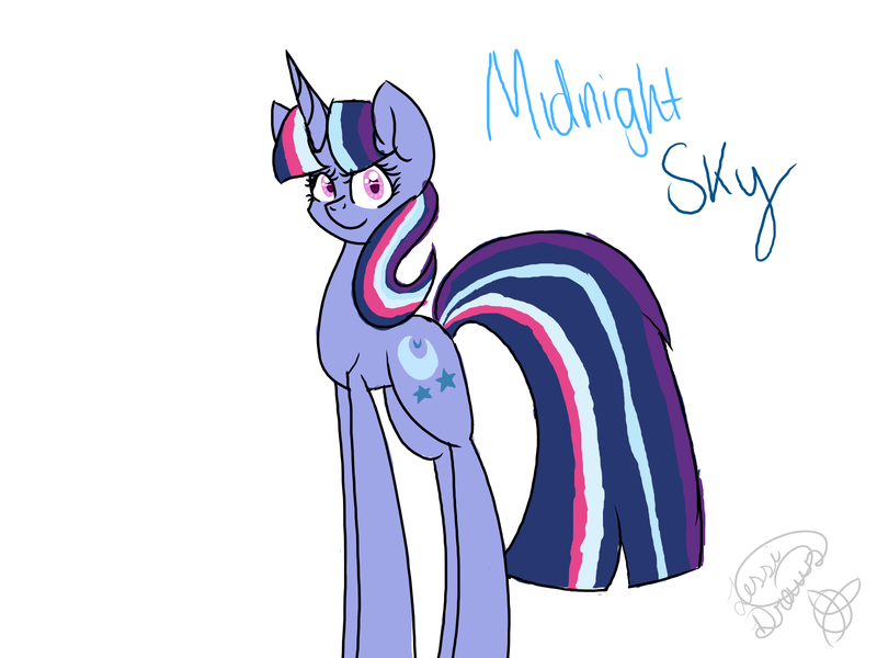 Size: 1600x1200 | Tagged: safe, artist:jessi-draws, derpibooru import, oc, oc:midnight sky, unofficial characters only, pony, unicorn, female, magical lesbian spawn, mare, offspring, parent:trixie, parent:twilight sparkle, parents:twixie, simple background, solo, white background