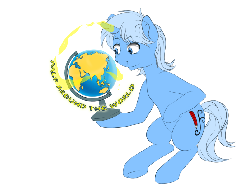 Size: 2400x1800 | Tagged: safe, artist:redheadfly, derpibooru import, oc, oc:tom ink, unofficial characters only, pony, unicorn, commission, globe, male, smiling, solo, stallion