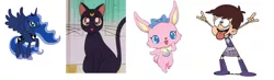 Size: 1480x434 | Tagged: cat, comparison, derpibooru import, human, jewelpet, luna (jewelpet), luna loud, luna (sailor moon), namesake, princess luna, rabbit, safe, sailor moon, sanrio, screencap, sega, the loud house