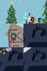 Size: 1600x2400 | Tagged: suggestive, artist:jake heritagu, derpibooru import, bon bon, lyra heartstrings, rumble, sweetie drops, oc, pony, comic:ask motherly scootaloo, bed, blanket, christmas, christmas tree, christmas wreath, clothes, comic, holiday, implied sex, implied thunderlane, offscreen character, pillow, scarf, snow, sunglasses, sweater, tree