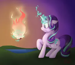 Size: 2900x2500 | Tagged: safe, artist:siekit442, derpibooru import, starlight glimmer, pony, unicorn, apple, burning, female, food, magic, mare, solo