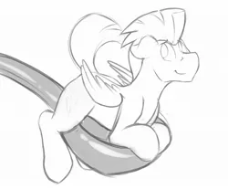 Size: 2048x1698 | Tagged: safe, artist:dripponi, derpibooru import, thunderlane, pegasus, pony, cute, floppy ears, grayscale, horse spooning meme, looking back, male, meme, monochrome, simple background, smiling, solo, spoon, tiny ponies, white background