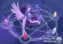 Size: 1501x1055 | Tagged: safe, artist:dusty-munji, derpibooru import, twilight sparkle, alicorn, human, clothes, crystal, humanized, magic, magic circle, pony coloring, sitting, solo, twilight sparkle (alicorn), winged humanization, wings