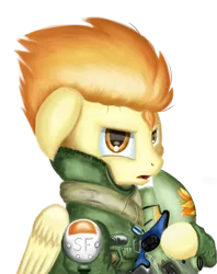 Size: 2300x2900 | Tagged: safe, artist:qbellas, derpibooru import, spitfire, pegasus, pony, bust, clothes, crossover, female, helmet, mare, simple background, solo, titanfall, transparent background, uniform