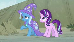 Size: 1280x720 | Tagged: safe, derpibooru import, screencap, starlight glimmer, trixie, pony, unicorn, to change a changeling, animated, duo, female, mare, pointing, sound, that looks like it hurts, webm