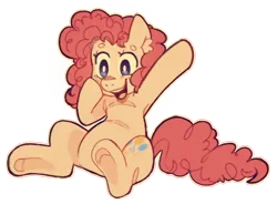 Size: 1128x830 | Tagged: safe, artist:kevv, derpibooru import, pinkie pie, earth pony, pony, armpits, cute, diapinkes, ear fluff, female, hoof on cheek, mare, open mouth, simple background, sitting, smiling, solo, transparent background, underhoof