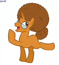 Size: 1024x1128 | Tagged: safe, artist:shera5, derpibooru import, oc, oc:thomasseidler, oc:thomastheautisticunicorn, unofficial characters only, pony, forever filly, afro, cute, glasses, hairstyle, thomas