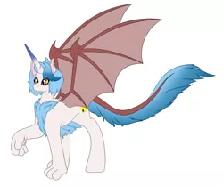 Size: 3286x2753 | Tagged: safe, artist:marukouhai, derpibooru import, oc, oc:eris, unofficial characters only, alicorn, bat pony, bat pony alicorn, hybrid, alicorn oc, bat wings, high res, interspecies offspring, offspring, parent:discord, parent:princess celestia, parents:dislestia, simple background, solo, white background