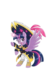 Size: 1128x1600 | Tagged: safe, derpibooru import, twilight sparkle, twilight sparkle (alicorn), alicorn, pony, my little pony: the movie, bipedal, captain twilight, clothes, female, hat, mare, pirate, pirate twilight, rearing, simple background, solo, transparent background