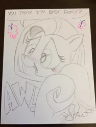 Size: 1536x2048 | Tagged: safe, artist:andypriceart, derpibooru import, fluttershy, pegasus, pony, best pony, blushing, female, mare, monochrome, solo, traditional art