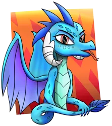 Size: 1660x1872 | Tagged: safe, artist:wellfugzee, derpibooru import, princess ember, dragon, bust, cute, female, looking at you, simple background, solo, tail, tongue out, wings