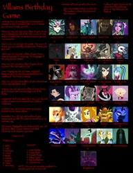 Size: 1150x1499 | Tagged: safe, derpibooru import, adagio dazzle, ahuizotl, aria blaze, daybreaker, discord, doctor caballeron, flam, flim, gaea everfree, king sombra, lord tirek, nightmare moon, queen chrysalis, sonata dusk, starlight glimmer, twilight sparkle, crocodile, equestria girls, friendship games, legend of everfree, rainbow rocks, antagonist, ardyn izunia, attack on titan, beast titan, birthday game, bowser, bravely default, bravely second, carly carmine, cinder fall, dan backslide, dante's inferno, dark signer, divine comedy, dragon ball z, dragon quest (game), dragon quest 8, duma, exploitable meme, family guy, final fantasy, final fantasy xv, fire emblem, fire emblem echoes: shadows of valentia, frieza, malacoda, meme, midnight sparkle, one piece, providence, queen beryl, rhapthorne, rwby, sailor moon, samara morgan, stewie griffin, super mario bros., text, the dover boys, the order of the stick, the ring, xykon, yu-gi-oh!, yu-gi-oh! 5d's