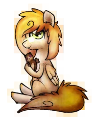 Size: 400x526 | Tagged: safe, artist:miss-smutty, derpibooru import, oc, oc:alani, unofficial characters only, pegasus, pony, doll, freckles, glasses, plushie, shoulder freckles, sitting, smiling, solo, toy