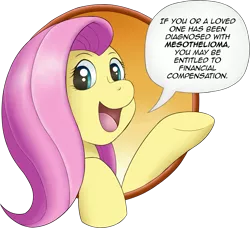 Size: 1347x1226 | Tagged: safe, artist:marukomuru, derpibooru import, fluttershy, earth pony, pony, bad advice fluttershy, crossing the memes, exploitable meme, female, looking at you, mare, meme, mesothelioma, redraw, simple background, speech bubble, transparent background