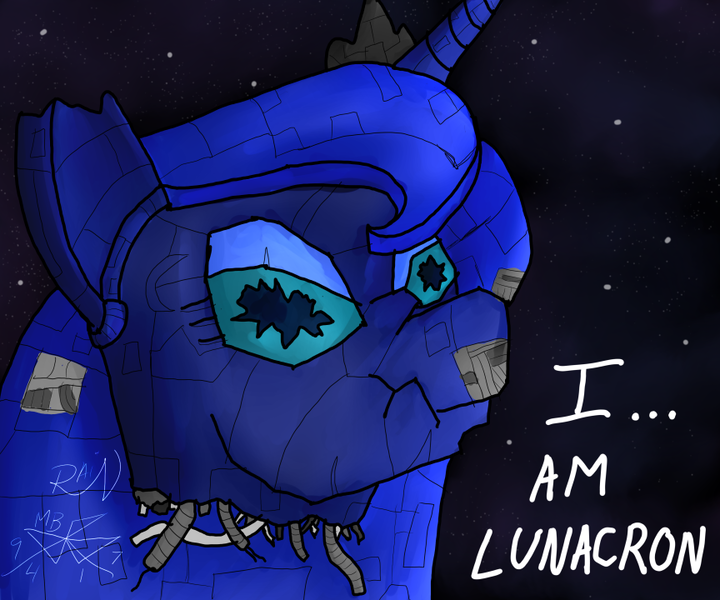 Size: 864x720 | Tagged: alicorn, artist:rain-hatchett, crossover, derpibooru import, princess luna, safe, scrunchy face, transformers, unicorn-unicron confusion, unicron