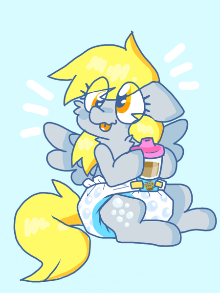 Size: 800x1067 | Tagged: questionable, artist:crinklemews, derpibooru import, derpy hooves, pony, :p, baby bottle, chocolate, chocolate milk, cup, cute, derpabetes, diaper, diaper fetish, fetish, image, milk, png, sippy cup, solo, tongue out