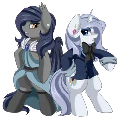 Size: 2918x2814 | Tagged: safe, artist:pridark, derpibooru import, oc, oc:platinum decree, oc:vibrant vision, unofficial characters only, bat pony, pony, bat pony oc, bipedal, clothes, female, mare