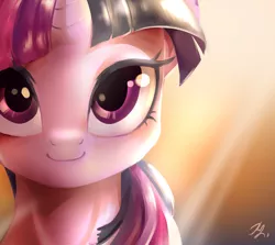 Size: 2800x2500 | Tagged: safe, artist:renokim, derpibooru import, twilight sparkle, pony, bust, close-up, crepuscular rays, cute, female, looking at you, mare, portrait, smiling, solo, sunlight, twiabetes