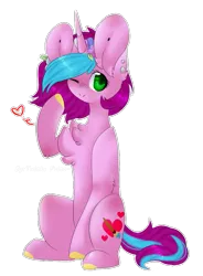 Size: 735x1000 | Tagged: safe, artist:twinkepaint, derpibooru import, oc, oc:artsy fantasy, unofficial characters only, pony, unicorn, chest fluff, female, mare, one eye closed, simple background, sitting, solo, transparent background, wink