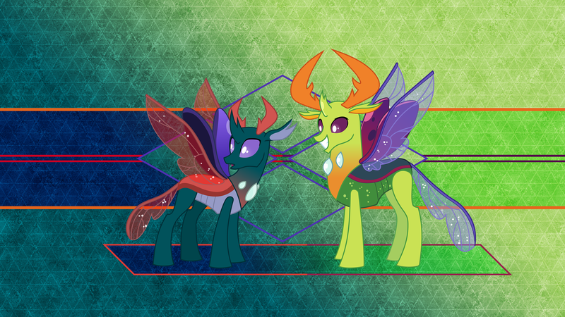 Size: 3840x2160 | Tagged: artist:frownfactory, artist:laszlvfx, brotherhood, brotherly love, brothers, changedling, changedling brothers, changeling, derpibooru import, edit, king thorax, male, pharynx, prince pharynx, safe, smiling, thorax, to change a changeling, wallpaper, wallpaper edit