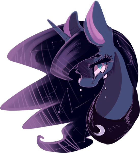 Size: 1189x1295 | Tagged: safe, artist:ghostlook, artist:marshmellowcannibal, derpibooru import, princess luna, alicorn, pony, bust, crying, female, horn, jewelry, mare, portrait, regalia, sad, simple background, solo, transparent background