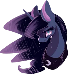 Size: 1189x1295 | Tagged: safe, artist:ghostlook, artist:marshmellowcannibal, derpibooru import, princess luna, alicorn, pony, bust, crying, female, horn, jewelry, mare, portrait, regalia, sad, simple background, solo, transparent background