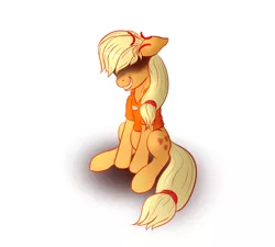 Size: 1280x1150 | Tagged: safe, artist:ray-frost, derpibooru import, applejack, pony, blonde, clothes, evil, evil grin, grin, hatless, missing accessory, prison outfit, smiling, solo