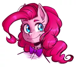 Size: 900x804 | Tagged: anthro, artist:ltlka55, bowtie, bust, derpibooru import, pinkie pie, portrait, safe, simple background, solo, watermark, white background